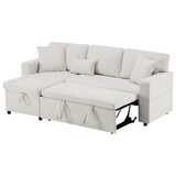 thumbnail of 3-Sitzer Schlafsofa Samtstoff 214x131x87 cm mit Ottomane, Bettfunktion, Stauraum, USB-Anschluss, Rollen, MDF-Rahmen, Beige, modern, komfortabel