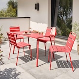 thumbnail of Conjunto de 4 sillas rojas y mesa de metal para terraza