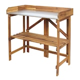 thumbnail of Table à planter HWC-L18, table de jardinage, table à fleurs, étagère à plantes, pliable, en bois d'acacia, certifiée MVG, marron