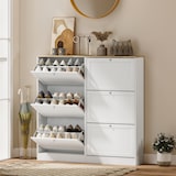 thumbnail of Móvel Sapateira de Entrada com 3 Gavetas Basculantes e Prateleiras Ajustáveis para 18 Pares de Sapatos 60x23,5x115 cm Branco