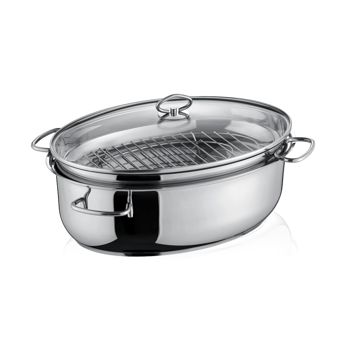 Berndes Ovaler Edelstahlbräter, 3in1 inkl. Glasdeckel 38*25,5 cm