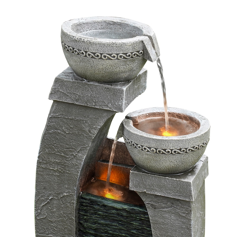 Solar Eekhoorn Gestapelde Waterval Fontein Met LED-verlichting En Pomp Hars Eekhoorn Tuin Fontein Standbeeld Voor Outdoor Patio Garden 30cm