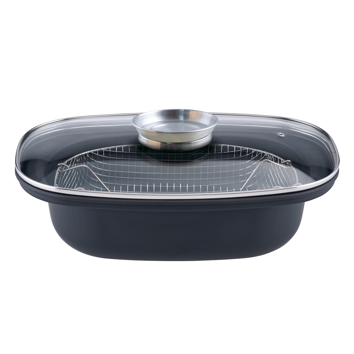 GSW Aromabräter mit Einsatz und Glasdeckel 39 x 25 x 9,5cm, induktionsgeeignet, backofengeeignet bis 240°C