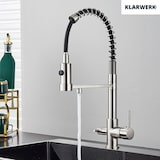 thumbnail of Bernd | Estera filtrante cepillada plateada para gastronomía de 3 vías Grifo ósmosis de acero inoxidable con resorte para cocina giratorio 360°