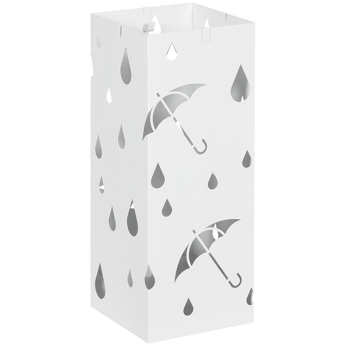 paragüero de acero paragüero blanco con 4 ganchos y bandeja de goteo extraíble para pasillo entrada 15,5x15,5x41 cm