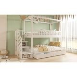 thumbnail of Etagenbett 90x200 aus Massivholz Hausform mit Sicherheitsleiter Stauraum Schubladen Sicherheitsgeländer Funktionsbett platzsparend Weiß