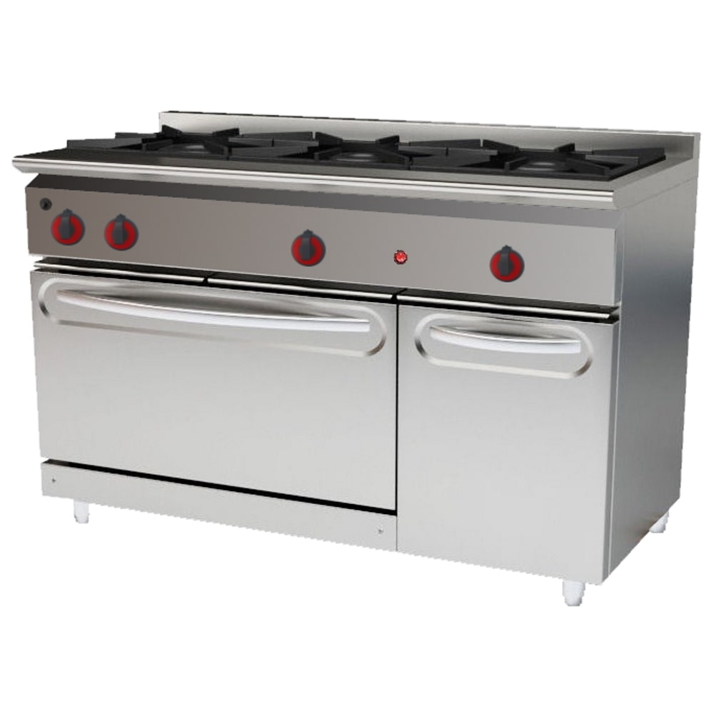 EURAST - Fourneau à gaz 3 brûleurs 1 four statique 660x400 et gratin - 1200x550x850 mm - 22,5 Kw + 2,25 KW 230/1V - 33021255