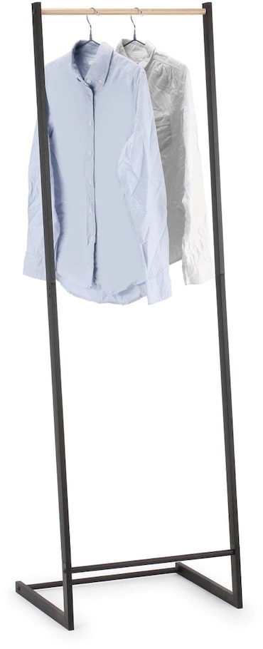 Relaxdays Garderobenständer Mit 8 Haken, 3 Ablagen & Korb – 181 Cm Hoch, Metall & MDF, Schwarz-grau