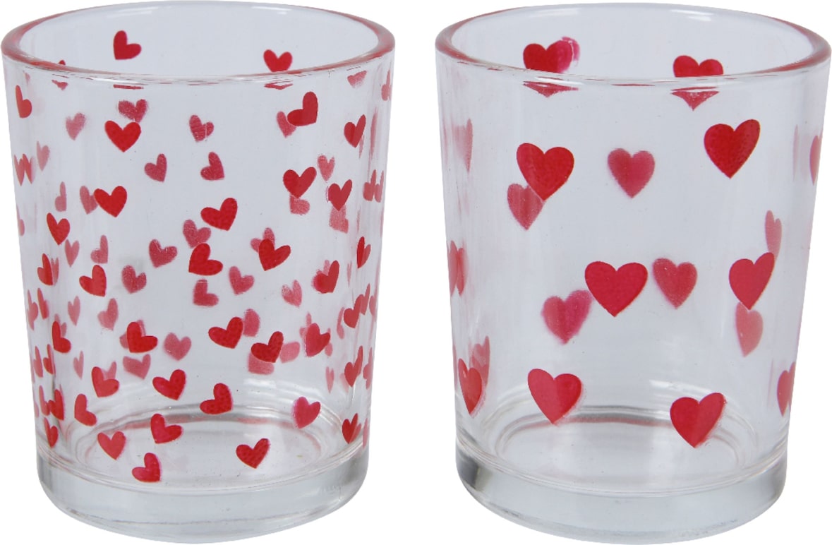 1 Teelichthalter Glas 6,5cm Teelichtglas rote Herzen Tischdeko Kerzenglas Glas Teelichter Windlicht Kerzenhalter Dekoglas Windlichtglas Transparent