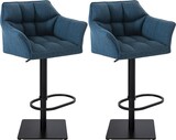 thumbnail of Décoshop26 - Set aus 2 verstellbaren Barhockern mit blauem Stoffbezug gepolsterter umlaufender Sitzfläche und schwarzem 10_0006298