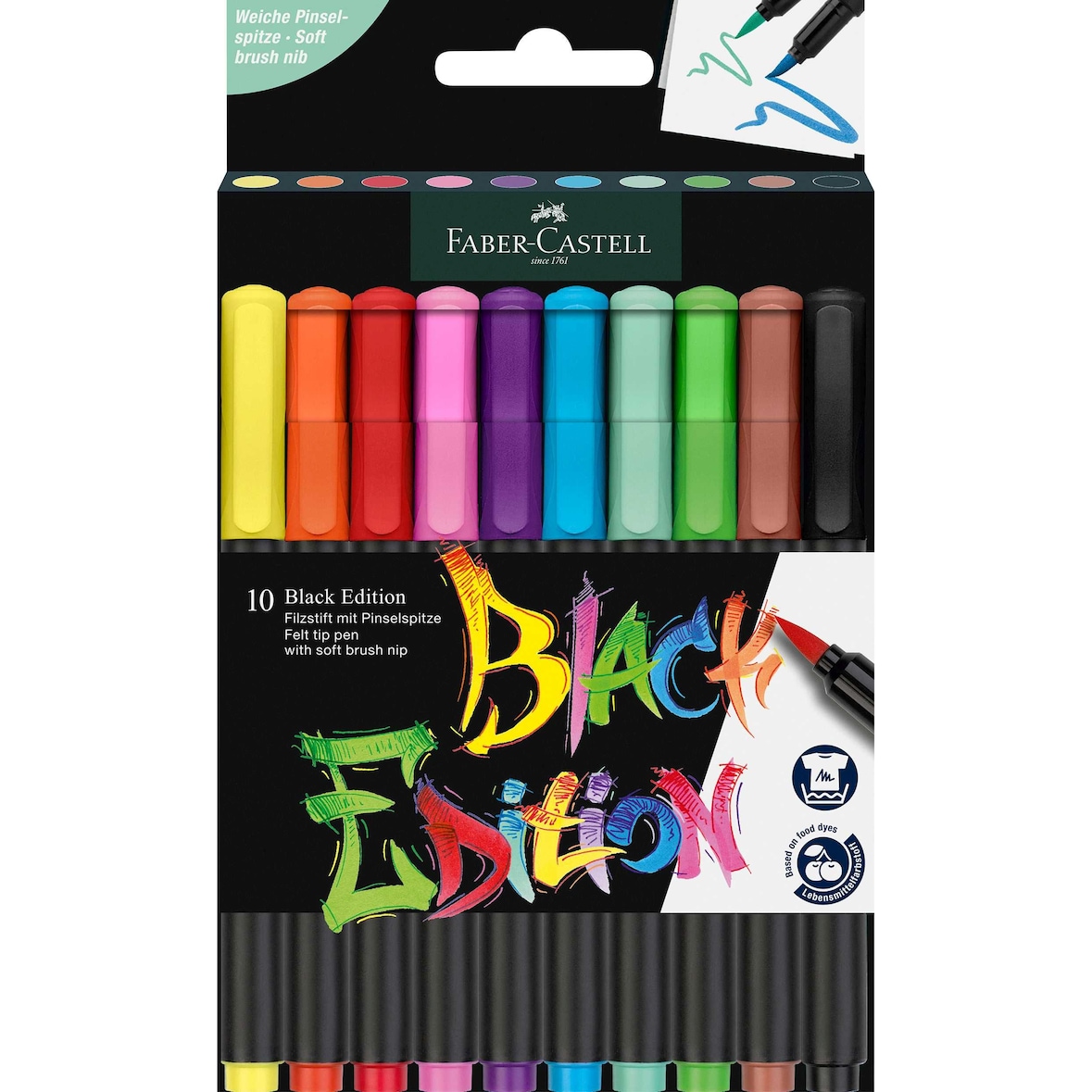 FABER CASTELL 116451 Faserschreiberetui Black Edition Pinselspitze 10er Kartonetui(S)