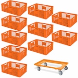 thumbnail of 10 Euroboxen, 600x400x240 mm, orange, lebensmittelecht + Transportroller