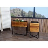 thumbnail of Set di 2 fioriere HWC-L25, fioriera rettangolare quadrata per esterni in acciaio e legno di acacia certificato MVG, marrone