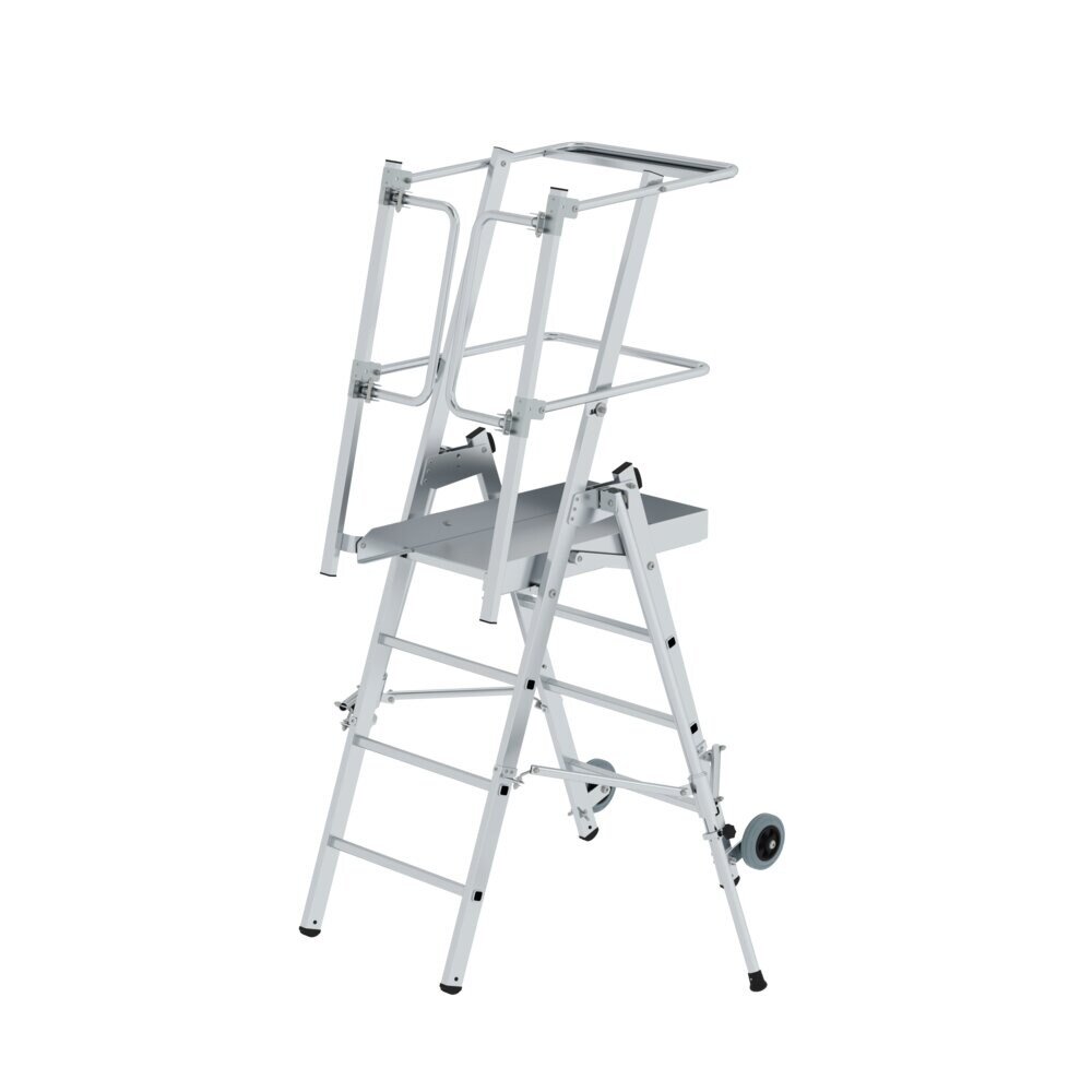 PROREGAL Plattformleiter FlexxStep | 4 Sprossen | inkl. beidseitigem Handlauf | Aluminium | Rutschsichere Leiterschuhe