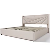thumbnail of Polsterbett Stauraumbett Bettgestell 140x200 mit USB TypC Ladefunktion Kopfteil Stauraum Eisenrahmen Massivholzlatten stabil modern bequem beige