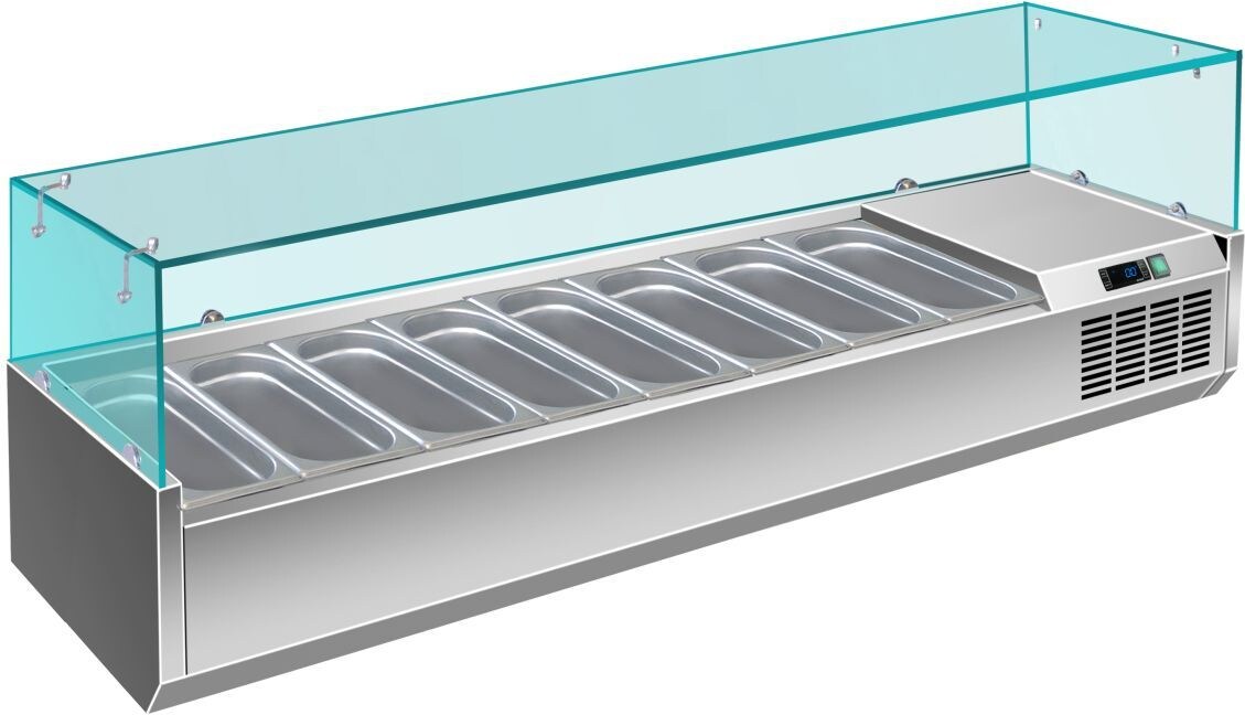A&S Pizzakühlaufsatz mit Glasaufsatz 8x 1/3 GN | 1800x335x460 mm