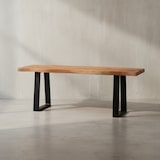 thumbnail of Garderobenbank 120x40x45,5 cm Akazie Massivholz / Metall mit Baumkante, Sitzbank Flur Holzbank Massiv ohne Lehne, Flurbank Modern Eingangsbereich