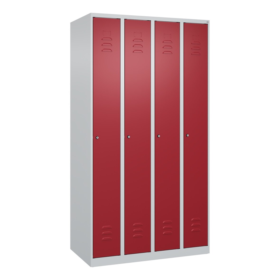 C+P Spind Classic PLUS, 4 Abteile, HxBxT 185x100x50cm, Zylinderschloss, Hellgrau/Rubinrot von PROREGAL