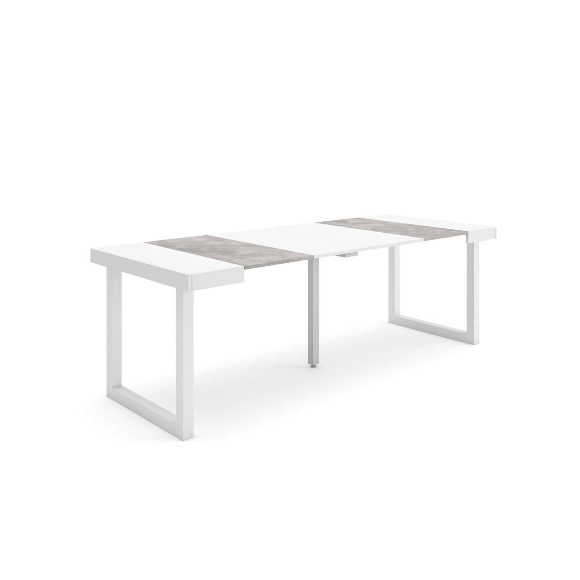 Ausziehbarer Konsolentisch, 222x90x73cm, Für 10 Personen, Holzbeine, Moderner Stil, Weiß und Zementgrau _ 301_41