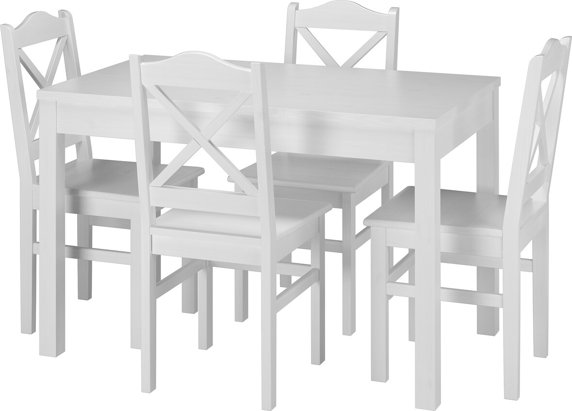 Weiße Essgruppe mit Küchentisch und 4 Stühle Massivholz 90.70-51 A W-Set 20
