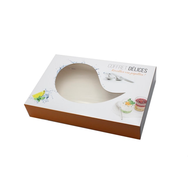 Coffret traiteur décor Délices avec fenêtre 460x310x80mm par 50 pièces JORIDEAL