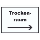 thumbnail of Trockenraum Schild mit Text und Richtungspfeil rechts Wäsche trocknen waagerecht A0 Rückseite selbstklebend