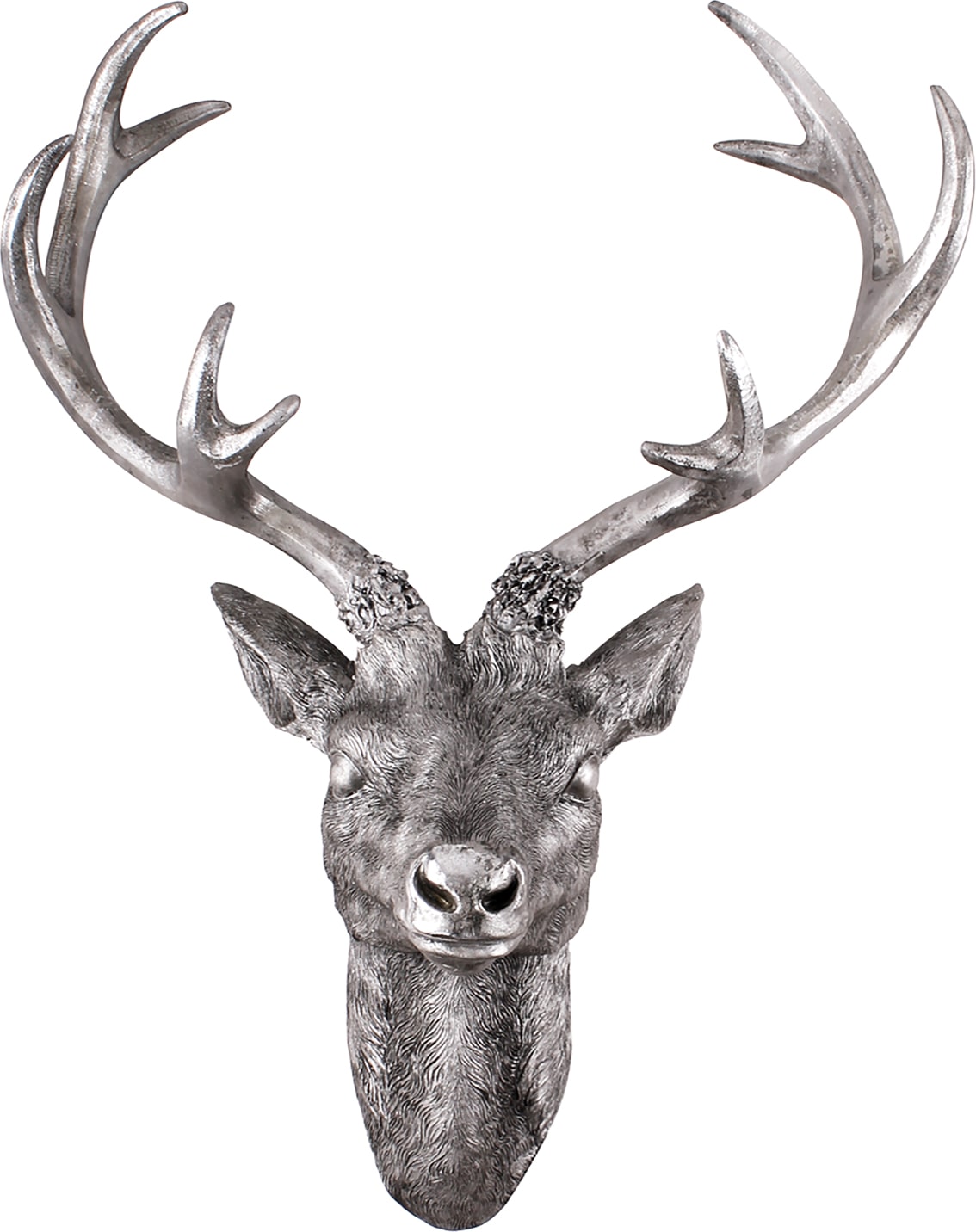 XL Hirschgeweih Hirschkopf Geweih 10-Ender Silber Optik 30x18x40cm