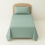 thumbnail of Benetton - Conjunto de cama de solteiro de 3 peças: lençol plano (160x240cm), lençol justo (90x200cm), 1 fronha (45x115cm) 100% algodão verde