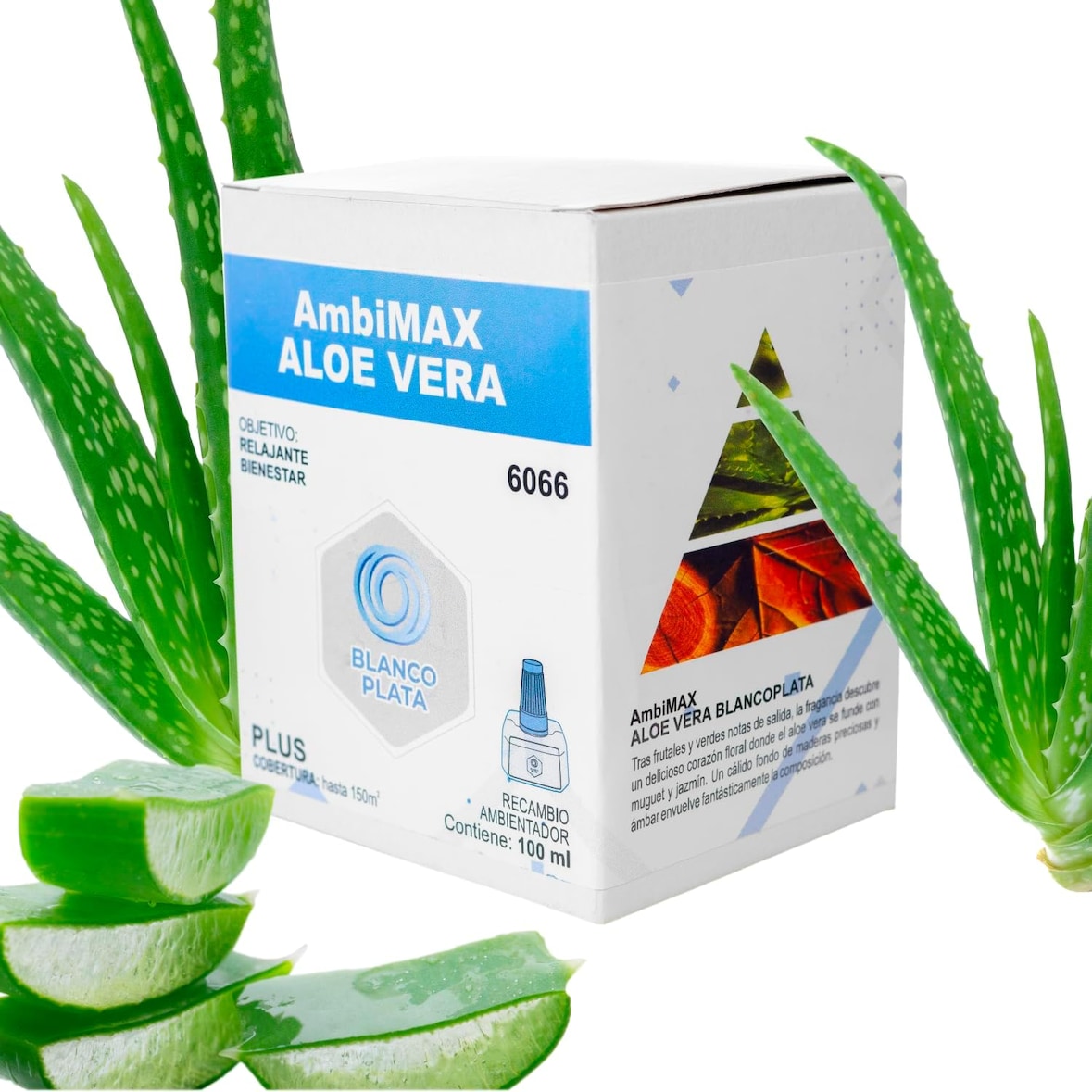Recambio Ambimax fragancia Aloe Vera Plus 100ml 30 días de duración, 150 m2 de cobertura, relajante y bienestar.  (NO INCLUYE APARATO)
