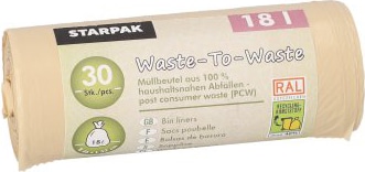 900 Müllbeutel aus 100% PCW `Waste-To-Waste` 18 l 52 cm x 46 cm beige