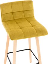 thumbnail of Décoshop26 - Gelber Samt-Barhocker mit Ziernähten Holzbeinen und Fußstütze 10_0000703