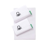 thumbnail of Benetton - Conjunto de cama de casal de 4 peças: lençol plano (180x290cm), lençol justo (120x200cm), 2 fronhas (50x80cm) 100% algodão branco