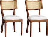 thumbnail of Esszimmerstuhl 2er Set Massivholz Rattan Rückenlehne Leinen Sitzkissen Walnuss 88x58x50 cm stabil bis 120 kg modernes Design