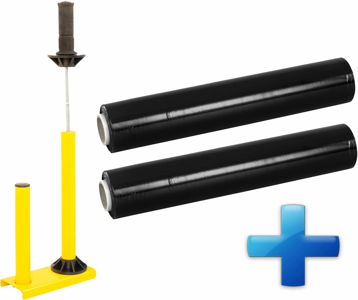 Sparset 2 Rollen Handstretchfolie Handwickelfolie schwarz mit Abroller B'STAR