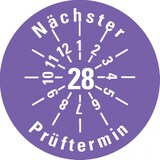 thumbnail of Dreifke® Prüfplakette Nächster Prüftermin 28, violett, Dokumentenfolie, Ø 30mm, 18 Stk.