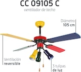 thumbnail of Orbegozo ventilador de techo con luz CC 09105 C, 3 velocidades, 4 aspas multicolor, diámetro 105 cm, 50 W