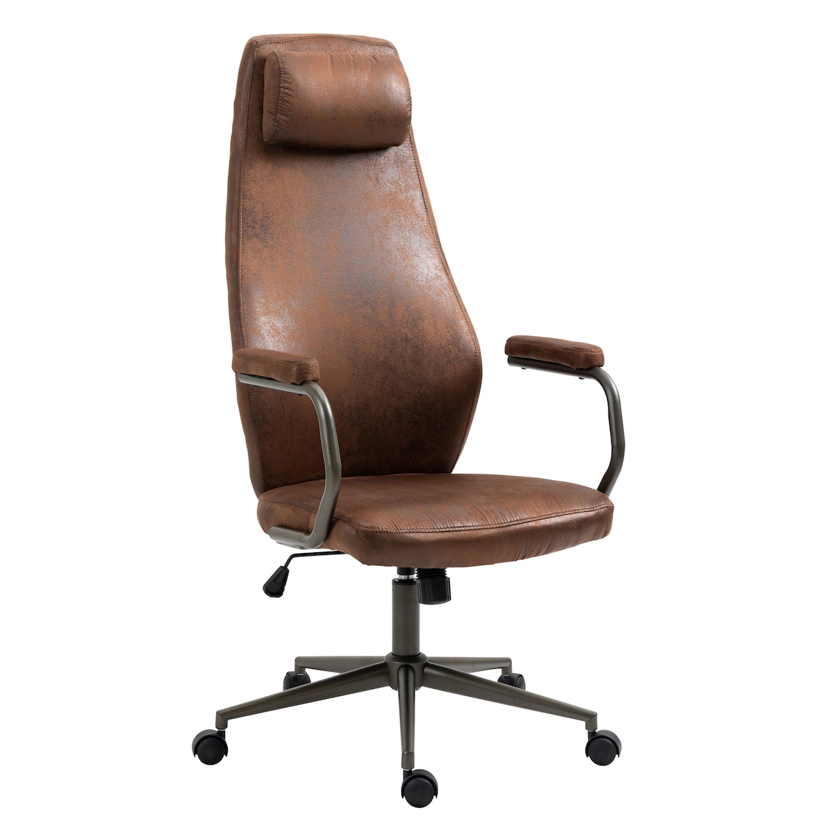 Décoshop26 - Cadeira de escritório vintage industrial com rodízios em material sintético marrom envelhecido giratória e ajustável BUR10687