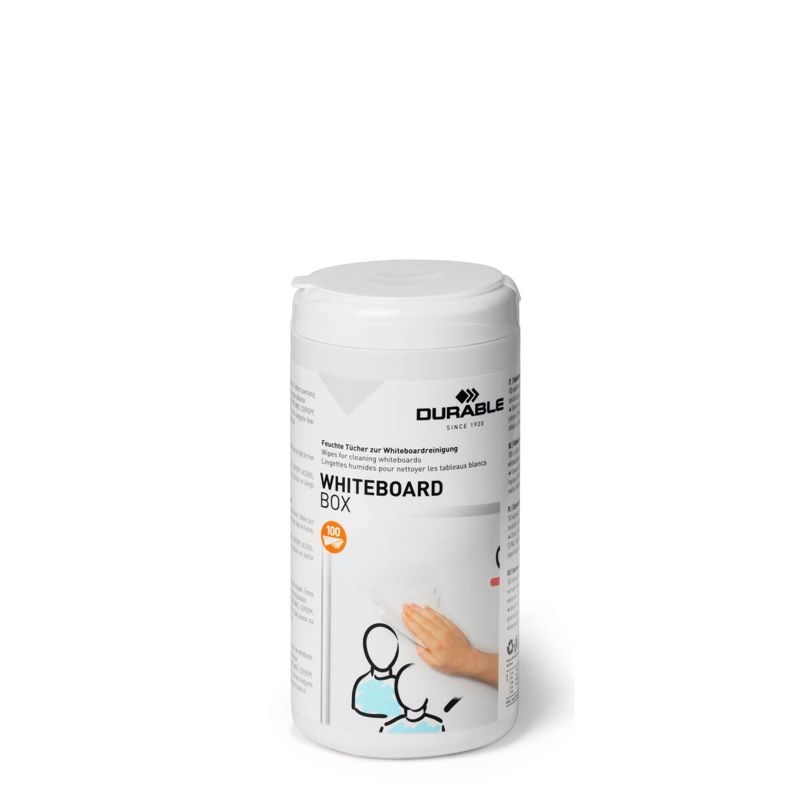 Durable Reinigungsmittel Whiteboard bo ws Dose a 100 Tücher