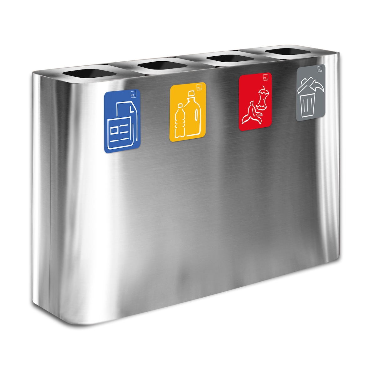 Stil Casa PURE sistema raccolta rifiuti, acciaio inox, 120x30xh. 80 cm, 240 litri, cover in alluminio composito effetto satinato, satinato.