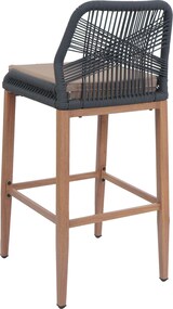 thumbnail of 2er-Set Rope-Barhocker | HxBxT 101x45x50 cm | Sitzhöhe 76cm | Anthrazit | Kissen Taupe | Outdoor Sitzpolster Seilgeflecht Metall Holz-Optik