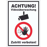 thumbnail of Achtung Videoüberwachung Zutritt verboten Aufkleber A5 (148x210mm)