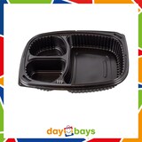 thumbnail of DayBays 1600 Stk. Mikrowellen Menüschale Cookipack 3-geteilt 1250 cc 255x190x45 mm PP Schwarz mit transparentem Deckel