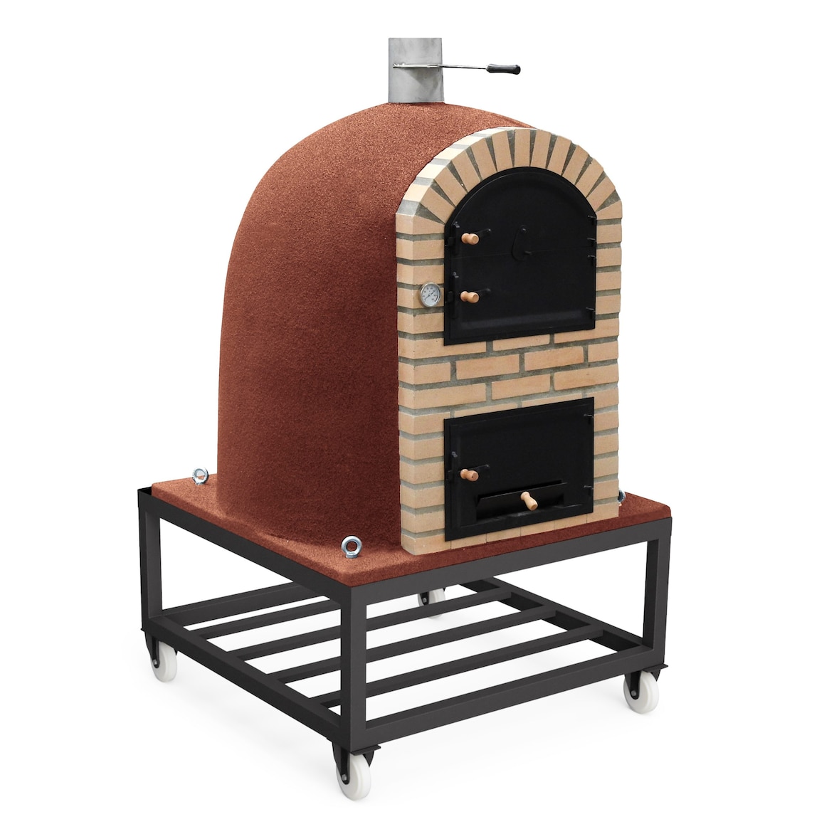 MF - Horno de Leña Exterior de Obra Modelo CALDERA BANDAMA (Burdeos - 90 x 90 x 176 cm) – Aislado con Corcho y 3 Mantas Cerámicas