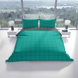 thumbnail of Baumwolle Bettwäsche 200x220 cm Petrol Grau kariert Wendeseite Reißverschluss 3 tlg