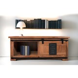 thumbnail of Couchtisch mit Schiebetür und 3 Fächern Akazie massiv 110 x 45 x 70 cm nussbaum LIBRO