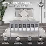thumbnail of ML-Design Holzbett 90x200 cm Hellgrau mit Matratze H:16 cm, Massivholz Bettgestell aus Kiefernholz mit Lattenrost & Füßen, Einzelbett mit Kopf- &