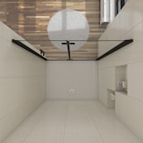 thumbnail of AICA Mampara de ducha dos hojas plegables vidrio easyclean 5mm,perfil negro,(686-716)x1900mm