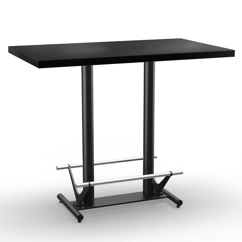 Premium Gastro Stehtisch 120x70 cm | Dunkle Holzoptik | mit Edelstahl Fußrasten