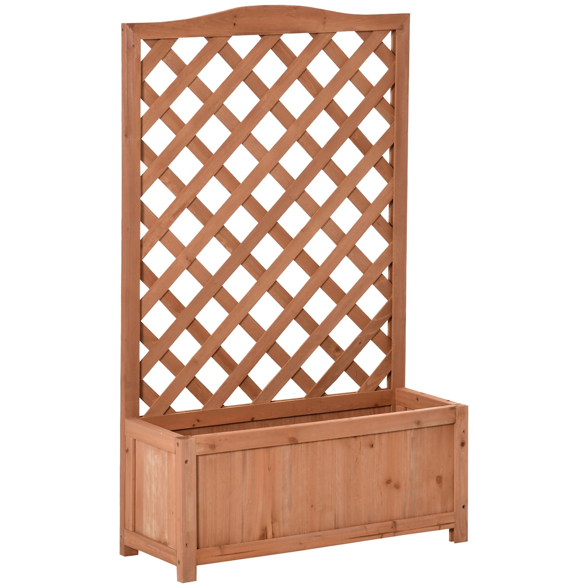 Outsunny jardinera con enrejado de madera maciza arriate macetero con soporte para trepadora cultivos plantas flores para terraza jardín 70x28x117 cm
