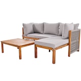 thumbnail of Garten-Loungeset aus Akazienholz grau, 3-teilig mit 2 Zweisitzer-Sofas und Tisch, handgeflochtene Seilarmlehnen, Kissen abziehbar